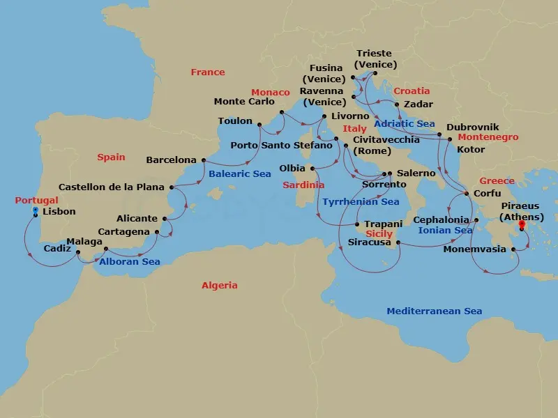 Itinerary schematic diagram