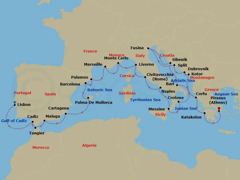 Itinerary schematic diagram