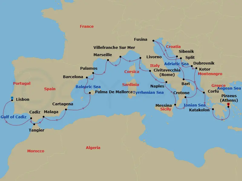 Itinerary schematic diagram
