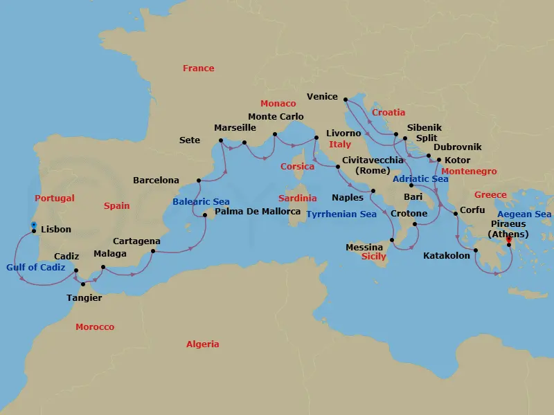 Itinerary schematic diagram