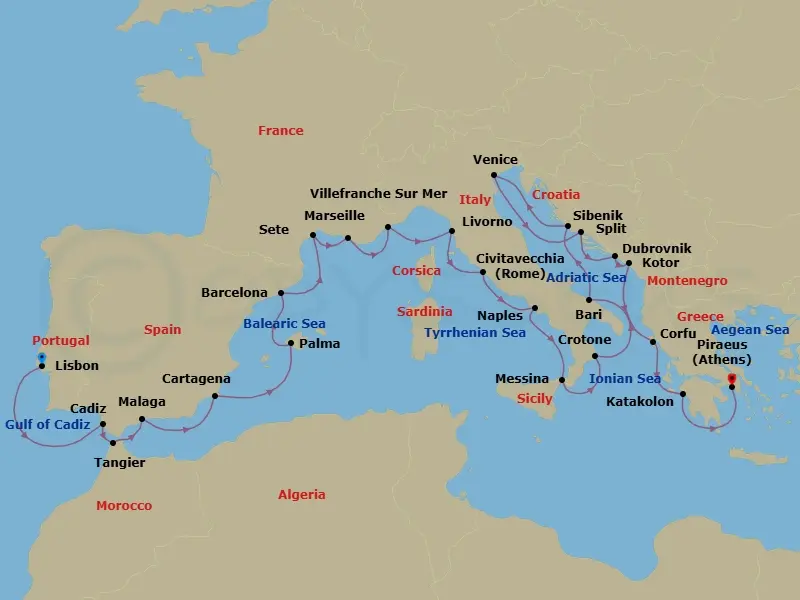 Itinerary schematic diagram
