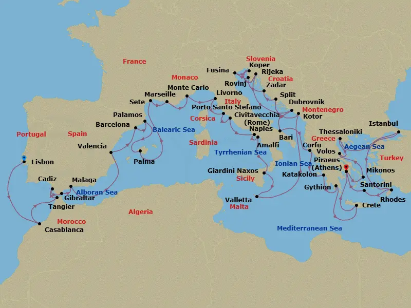 Itinerary schematic diagram