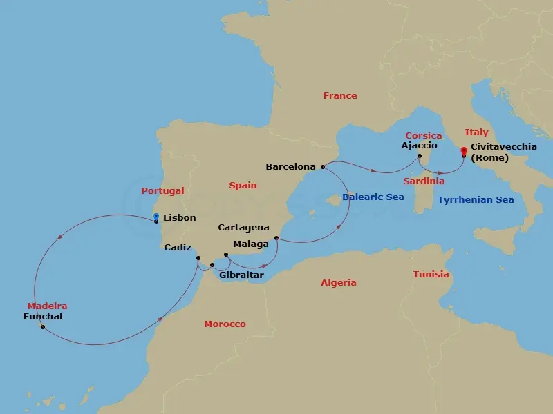 Itinerary schematic diagram