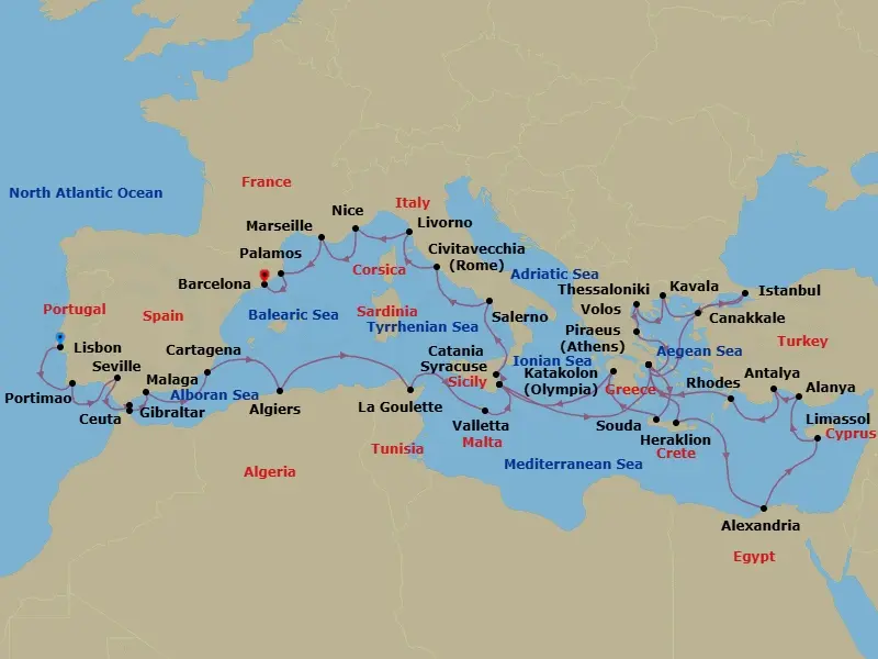 Itinerary schematic diagram