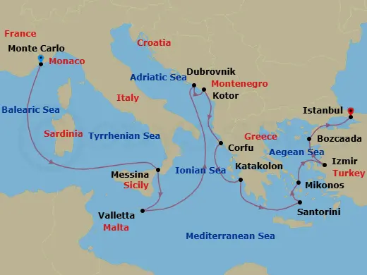 Itinerary schematic diagram