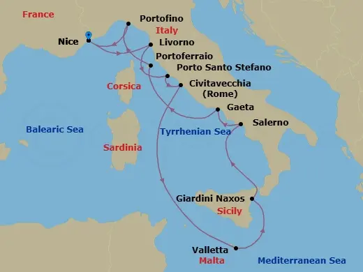 Itinerary schematic diagram