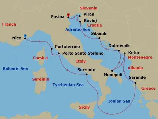 Itinerary schematic diagram