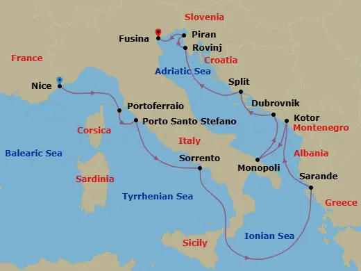 Itinerary schematic diagram