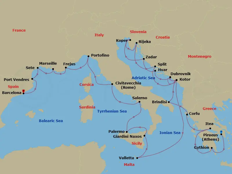 Itinerary schematic diagram