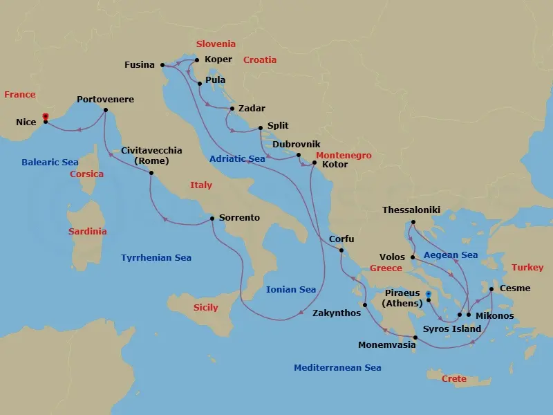 Itinerary schematic diagram