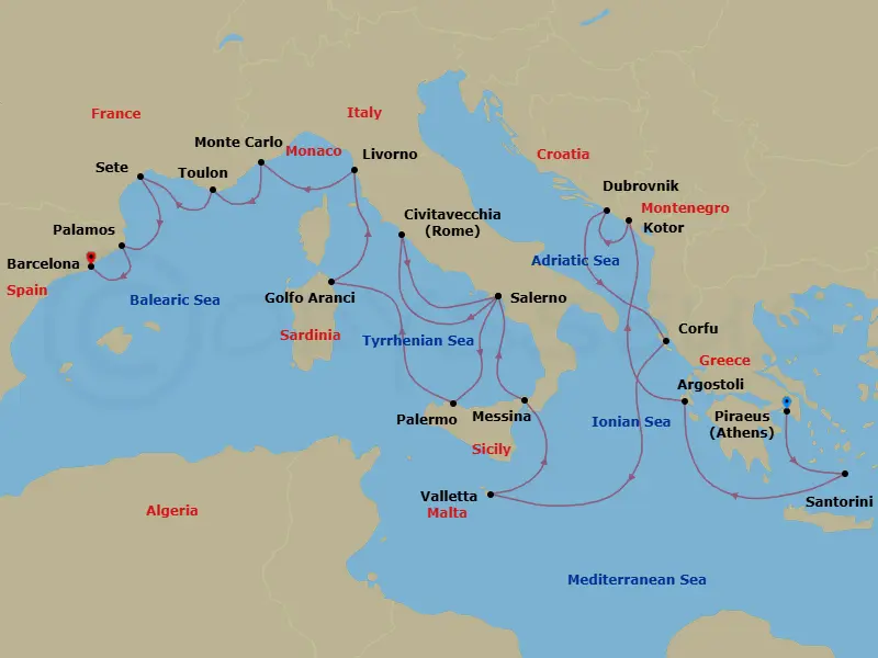 Itinerary schematic diagram
