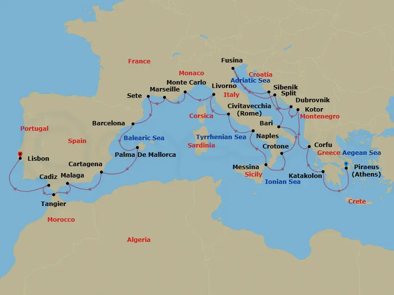 Itinerary schematic diagram