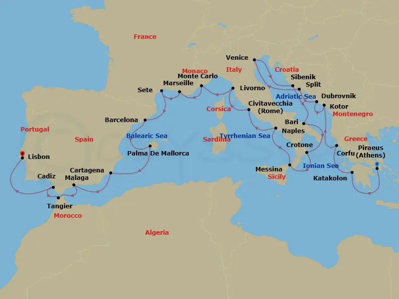 Itinerary schematic diagram