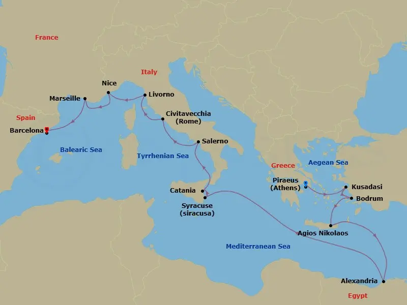 Itinerary schematic diagram