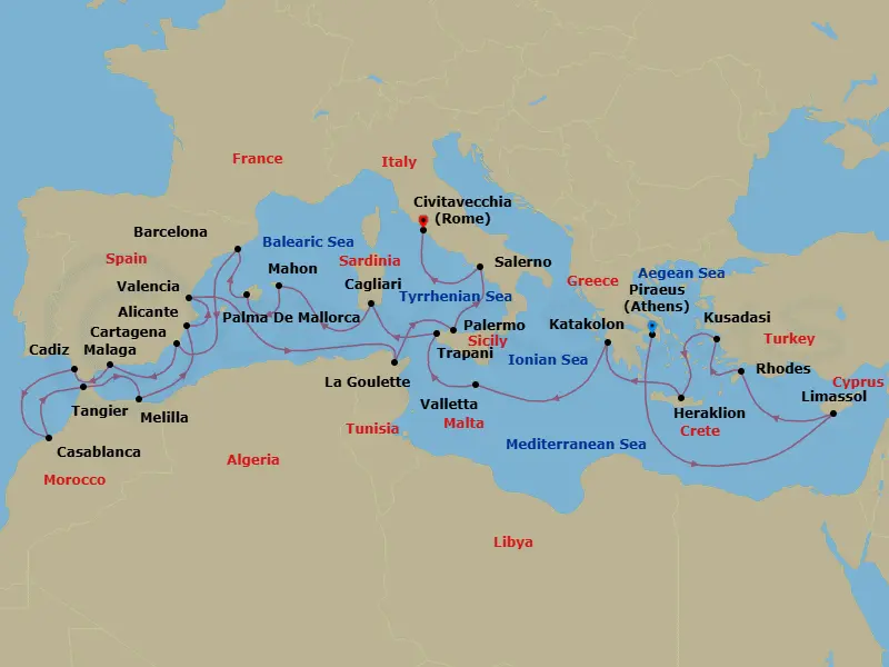 Itinerary schematic diagram