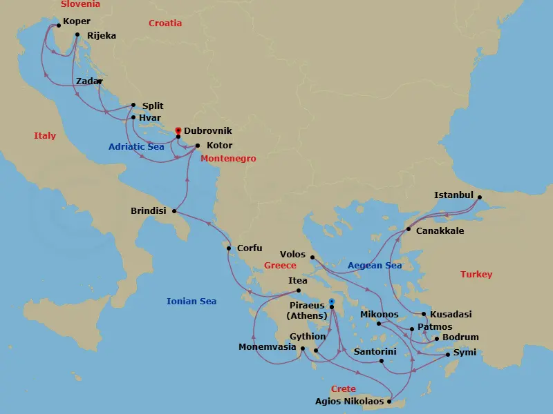 Itinerary schematic diagram