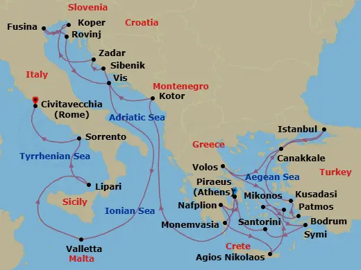 Itinerary schematic diagram