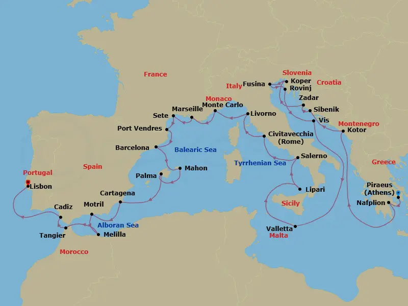 Itinerary schematic diagram