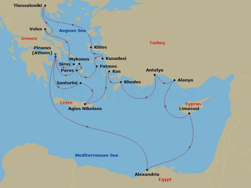Itinerary schematic diagram