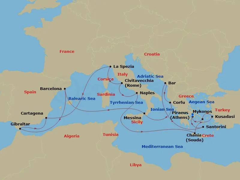 Itinerary schematic diagram