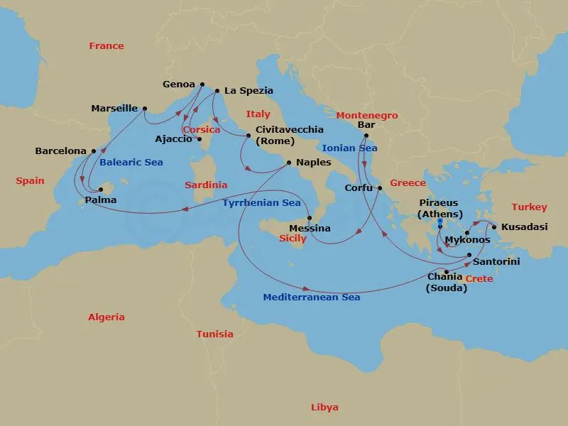 Itinerary schematic diagram