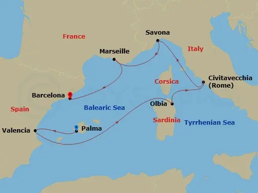 Itinerary schematic diagram