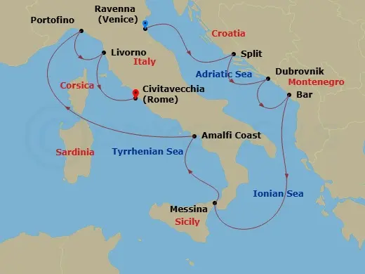Itinerary schematic diagram