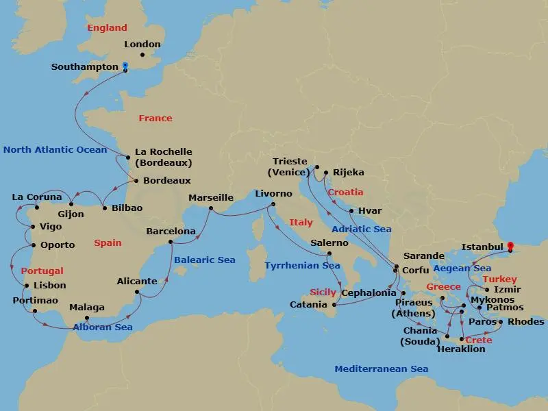 Itinerary schematic diagram