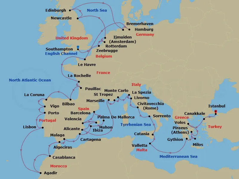 Itinerary schematic diagram