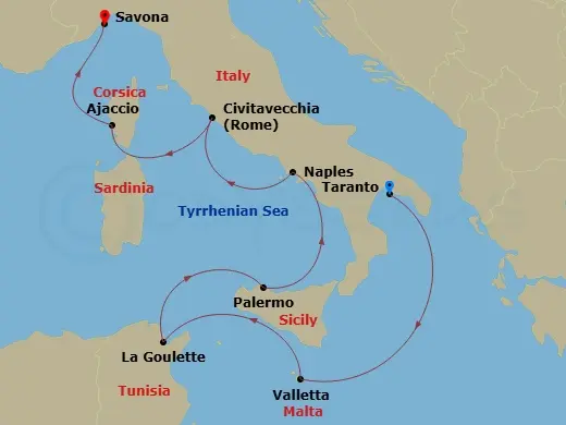 Itinerary schematic diagram