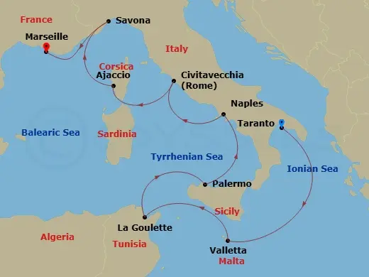 Itinerary schematic diagram