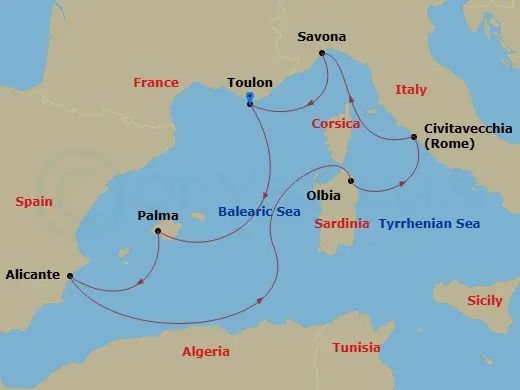 Itinerary schematic diagram