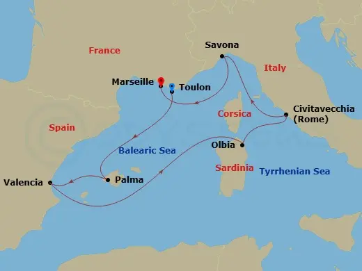 Itinerary schematic diagram