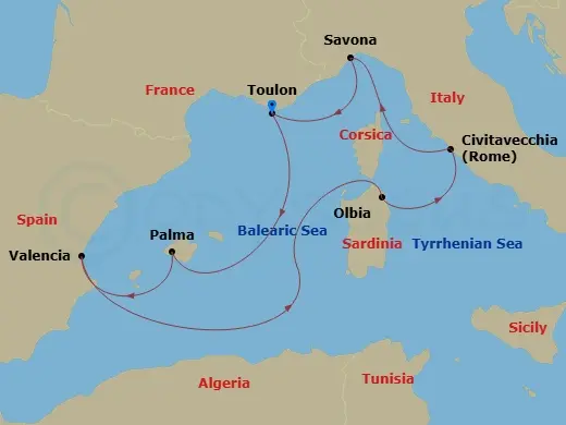 Itinerary schematic diagram