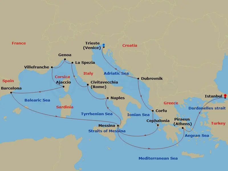 Itinerary schematic diagram