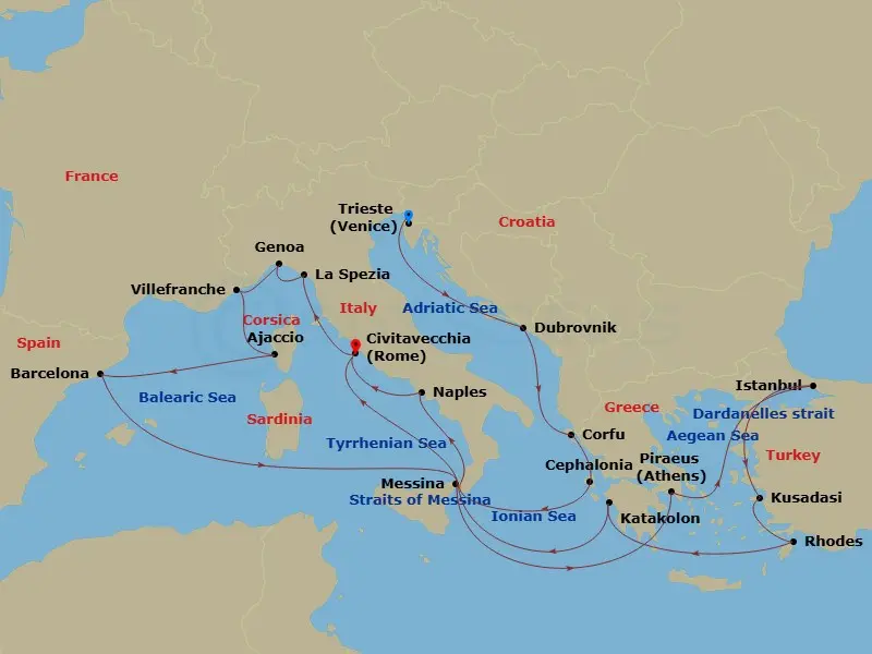 Itinerary schematic diagram