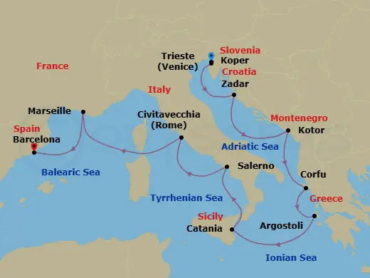 Itinerary schematic diagram