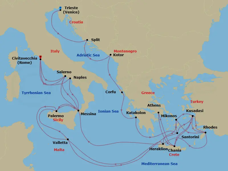 Itinerary schematic diagram