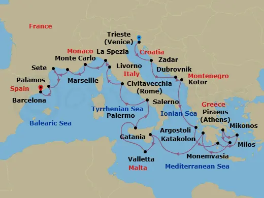 Itinerary schematic diagram