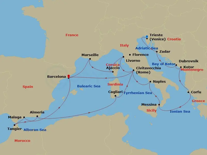 Itinerary schematic diagram