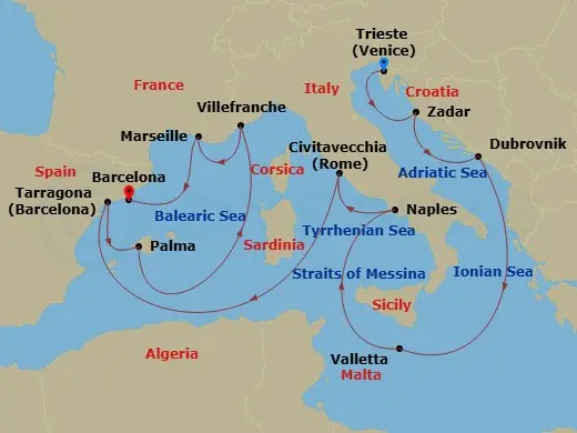Itinerary schematic diagram