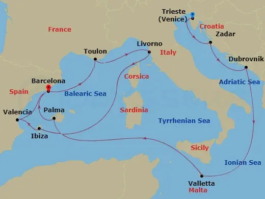 Itinerary schematic diagram