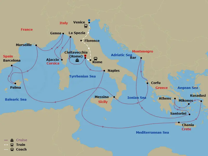 Itinerary schematic diagram