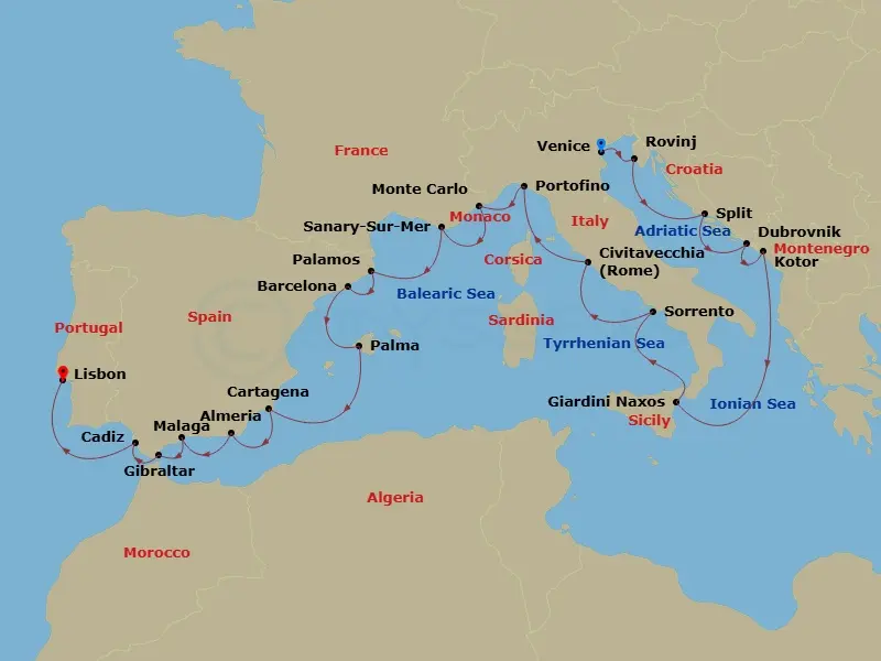 Itinerary schematic diagram