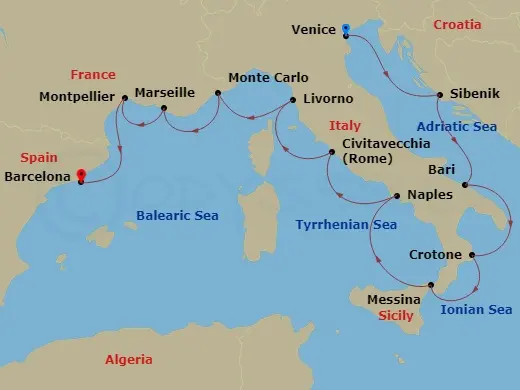 Itinerary schematic diagram