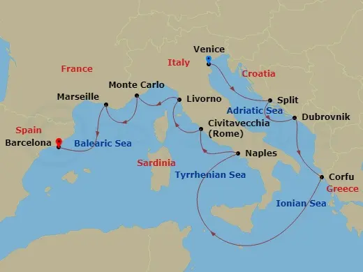 Itinerary schematic diagram