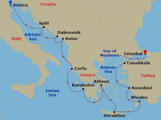 Itinerary schematic diagram