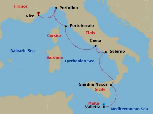 Itinerary schematic diagram