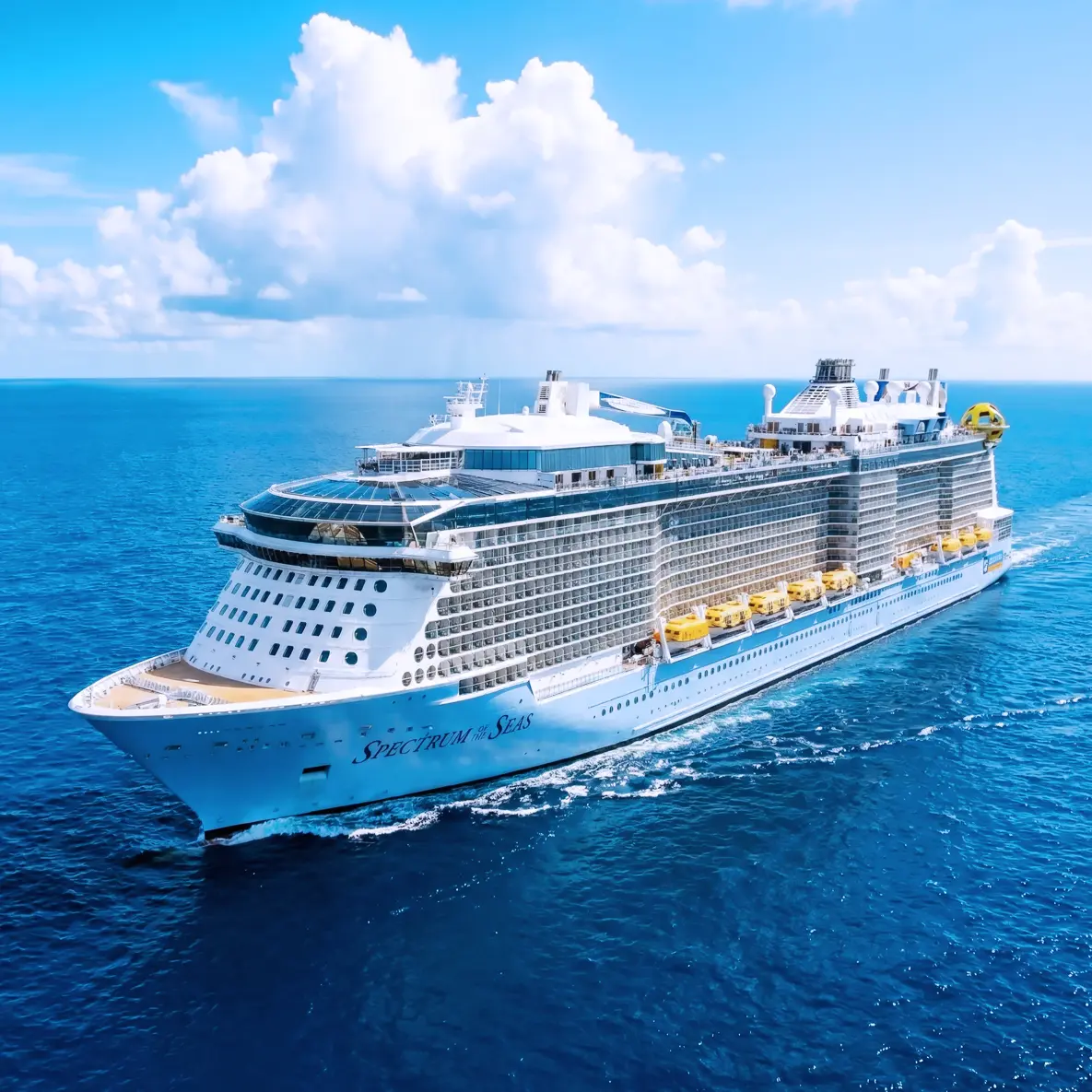 The award-winning Quantum Class, Spectrum of the Seas® is an adventure full of feats and firsts. Watch as robots craft a custom juice creation for you at the Bionic Bar. Elevate your stay in one suite of the Suite Club, the most luxurious accommodations at sea with access to a variety of exclusive amenities. Or change the way you make family memories in the Ultimate Family Suite, an expansive, multi-room retreat complete with its own insuite slide and cinema which also doubles as a karaoke stage. 