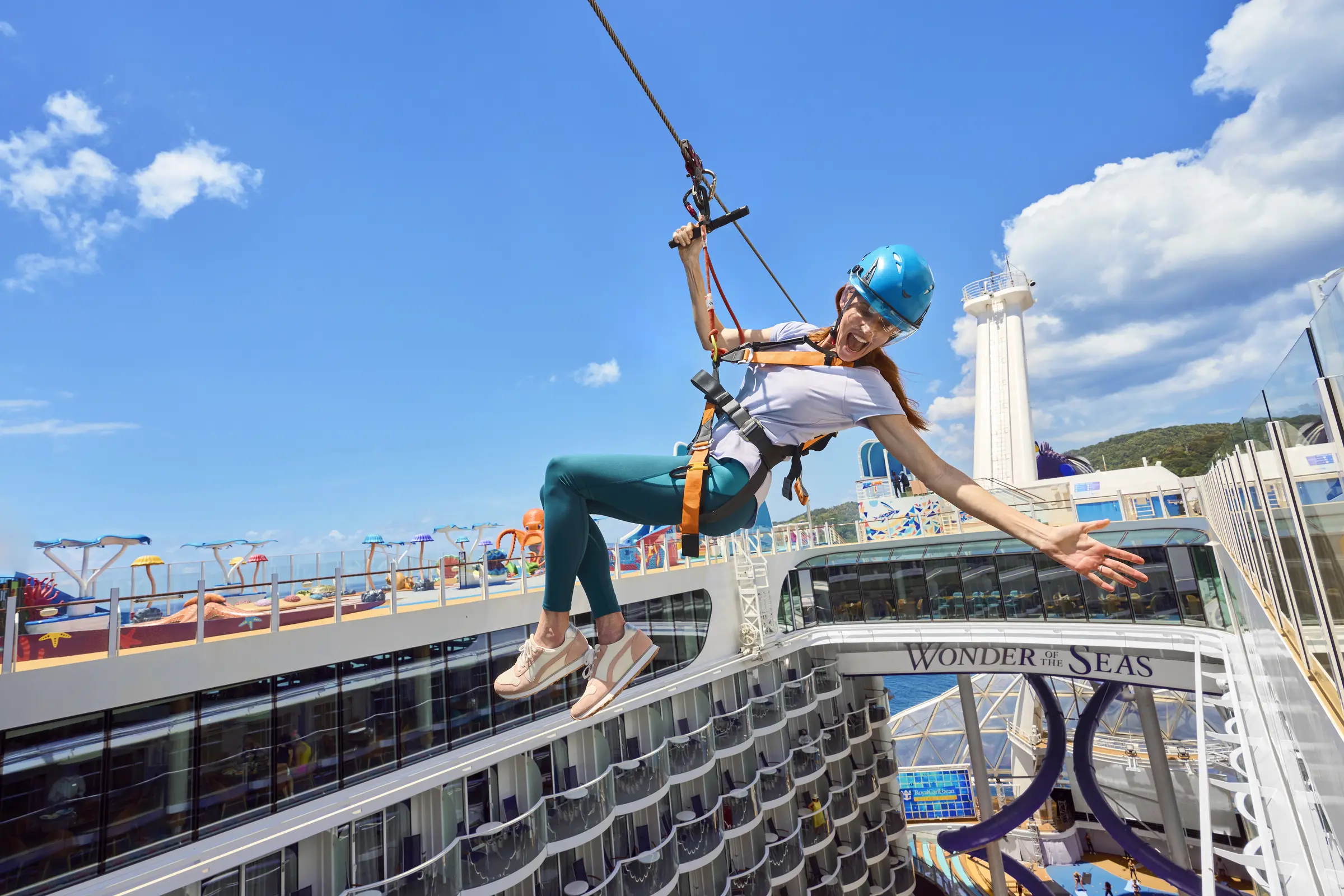 Soar above the deck on Royal Caribbean's thrilling zip-line. Feel the rush of ocean views as you glide through the air on this high-flying adventure.